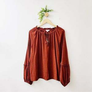 Knox Rose Rust Color Viscose Boho Balloon Sleeves Blouse
